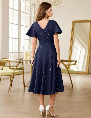 HomRain Women's Sequin Formal Dresses Wedding Guest Cocktail Party A-Line Flare Sleeve Gowns in Saudi Arabia