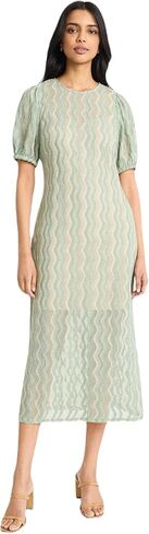 The Good Journey Women's Semi-Sheer Midi Elegant Puff Sleeve Design with Fitted Bodice and Back Button Closure-Evening Dress in Saudi Arabia