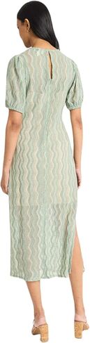 The Good Journey Women's Semi-Sheer Midi Elegant Puff Sleeve Design with Fitted Bodice and Back Button Closure-Evening Dress in Saudi Arabia