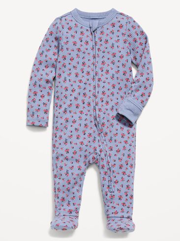 Old Navy Ribbed 2-Way-Zip Sleep & Play Footed One-Piece for Baby - Blue Floral in Kuwait