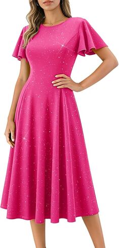 HomRain Women's Sequin Formal Dresses Wedding Guest Cocktail Party A-Line Flare Sleeve Gowns in Saudi Arabia
