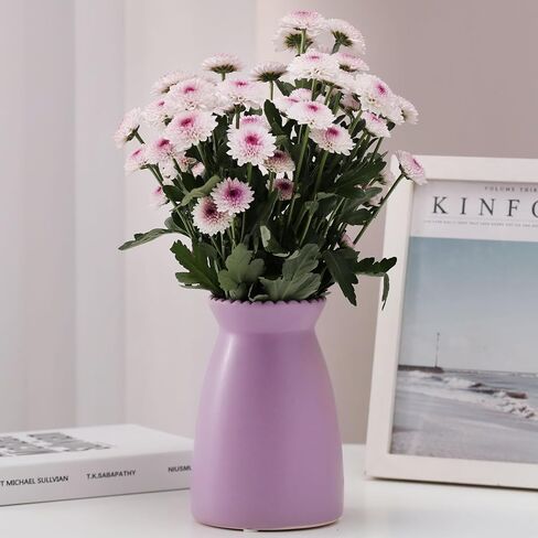 مزهرية زهور بيضاء من hjn - مزهرية سيراميك بسيطة، مزهريات ديكور للزهور/القطع المركزية/الطاولة/المكتب/غرفة المعيشة/رف الكتب/الرف/(أبيض كريمي) in Kuwait