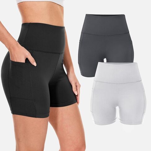 2-Pack Biker Shorts Women 5" High-Waist Yoga Leggings with Pockets for Comfort and Style in Saudi Arabia