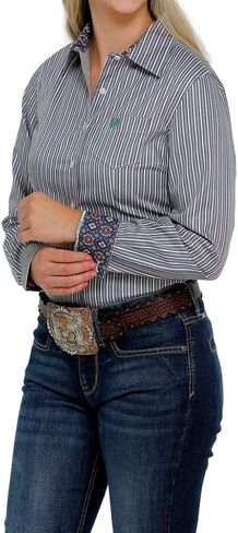 Cinch Womens MSW9164188 L/S Stripe 8/22 XXL Green in Saudi Arabia