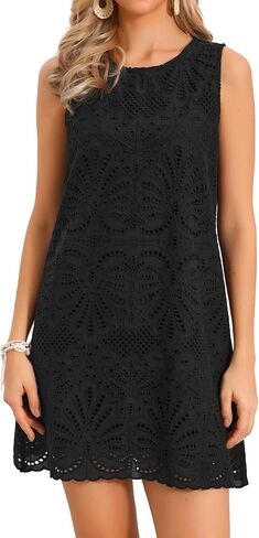 Allegra K Short Dress for Women's Eyelet Hollow Out Floral Lace Sleeveless 2026 Summer Casual Mini Dresses in Saudi Arabia