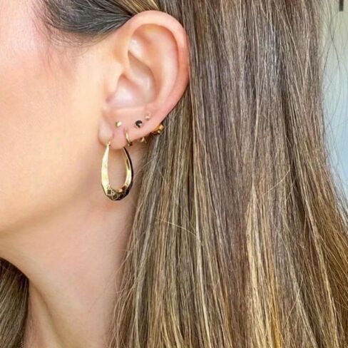 Vintage Oval Golden Hoop Earrings Hand Carved Patterned Earrings in Saudi Arabia