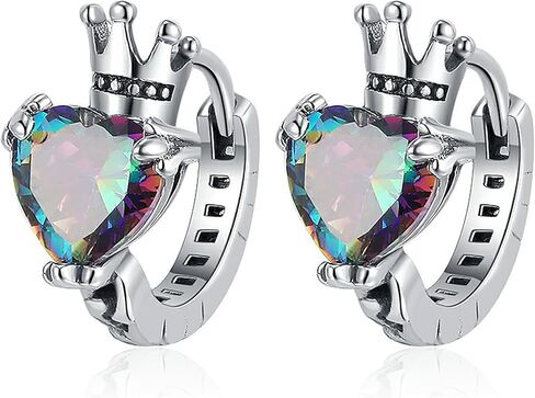 JNONL Vintage Silver Colorful Sparkly Crystal Heart Hoop Earrings for Women Cubic Zirconia Small Love Heart Huggie Hoop Earrings in Saudi Arabia