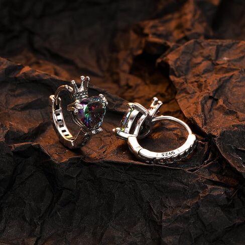 JNONL Vintage Silver Colorful Sparkly Crystal Heart Hoop Earrings for Women Cubic Zirconia Small Love Heart Huggie Hoop Earrings in Saudi Arabia