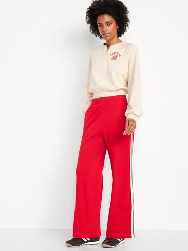 Old Navy High-Waisted SoComfy Wide-Leg Sweatpants - Red/White Stripe in Saudi Arabia