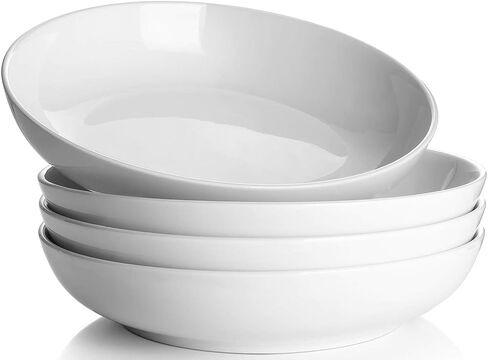 Y YHY 9.75" Large Pasta Bowls, 50 Ounces Big Salad Bowls, Ceramic Serving Bowl Set of 4, Wide and Shallow Bowls Set, Microwave and Dishwasher Safe, White in Kuwait