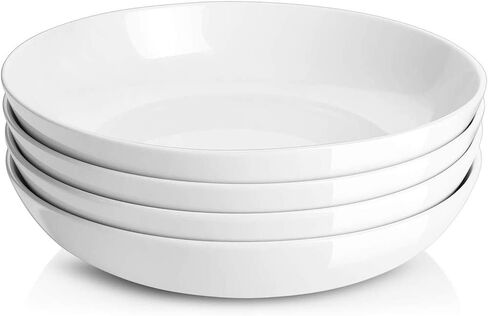 Y YHY 9.75" Large Pasta Bowls, 50 Ounces Big Salad Bowls, Ceramic Serving Bowl Set of 4, Wide and Shallow Bowls Set, Microwave and Dishwasher Safe, White in Kuwait