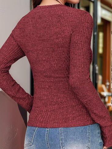 Flamingals Women's Long Sleeve Lace Trim Tunic Tops Button Down Casual Deep V Neck Y2K Going Out Fitted Ribbed Shirts in Saudi Arabia