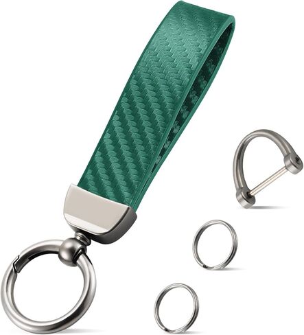 JUSTTOP Leather Keychain, Carbon Fiber Car Key Chain with Anti-Lost D-Ring and 2 Key Ring, Car Accessories (Black) in Kuwait