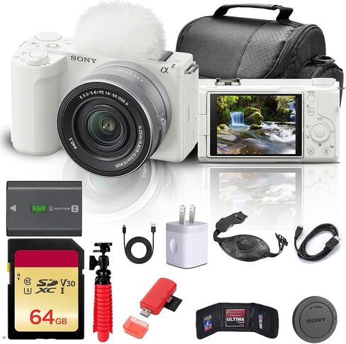 Sony Alpha ZV-E10 II Mirrorless Camera with 16-50mm Lens (Black) (ZVE10M2KB) + 64GB Memory Card + Bag + Card Reader + HDMI Cable + Flex Tripod + Hand Strap + Memory Wallet + Cleaning Kit (Renewed) in Saudi Arabia