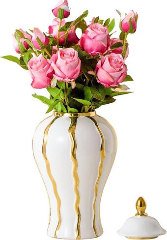Small White and Gold Vase, 6.8in Decorative Ceramic Ginger Jar with Lid, Chinoiserie Decorative Vase, Mini Ginger Jars for Home, Office, Wedding Decor in Saudi Arabia