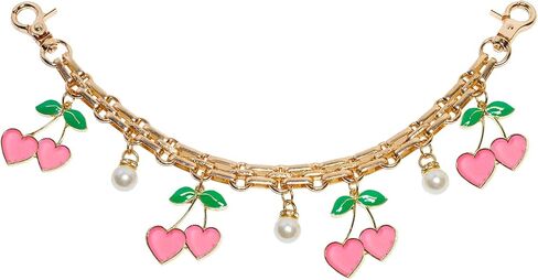 Cute Cherry Bag Chain Keychain with Pearl, Pink Bow Purse Charm, Trendy Handbag Bag Charm Keychain Accessories for Women in Saudi Arabia