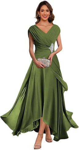 QIAGE Lace Applique Chiffon Mother of The Bride Dresses Cap Sleeves Evening Gown V Neck Formal Dress for Wedding QAN006 in Saudi Arabia