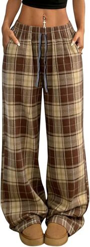 Plaid Pants for Women Cute Y2k Low Rise Womens Baggy Sweatpants Pj Pajama Pants Wide Leg Casual Lounge in Saudi Arabia