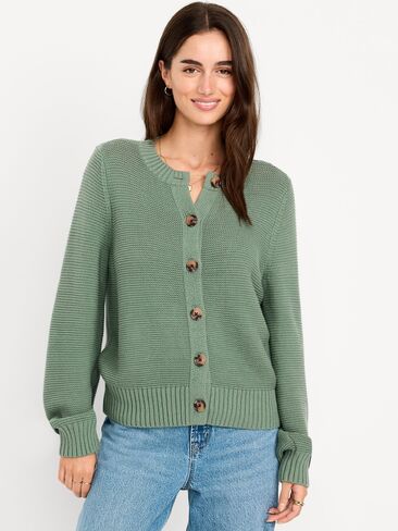 Old Navy Seaside Cotton Garter-Knit Cardigan Sweater - Dried Herb in Kuwait