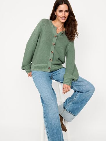 Old Navy Seaside Cotton Garter-Knit Cardigan Sweater - Dried Herb in Kuwait