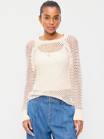 Old Navy Seaside Cotton Open-Knit Raglan Sweater - Sea Salt in Saudi Arabia