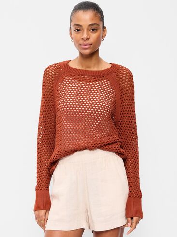 Old Navy Seaside Cotton Open-Knit Raglan Sweater - RUSSET MOON in Saudi Arabia