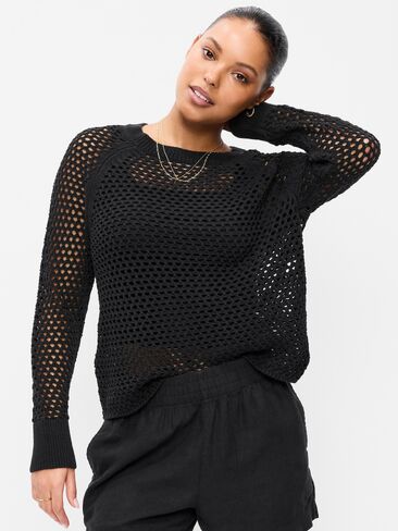 Old Navy Seaside Cotton Open-Knit Raglan Sweater - Black Jack in Saudi Arabia