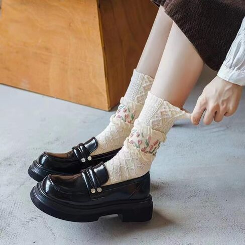 4-Pack Tulip Cute Retro Mid-Calf Socks for Women, Autumn and Winter in Saudi Arabia
