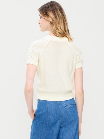 Old Navy Seaside Cotton Short-Sleeve Cable-Knit Cropped Sweater - Sea Salt in Kuwait