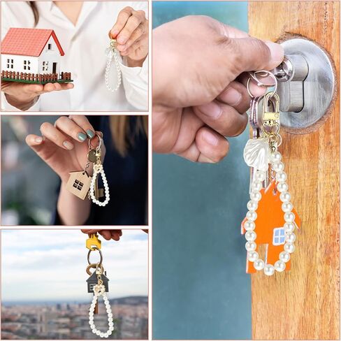 2PCS Pearl Keychain Wristlet Golden Imitation Pearl Key Chain Women Cute Purse Charms Pendant Girly Key Ring for Car Keys (Shell+Heart) in Saudi Arabia