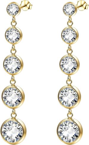 Women's Long Sparkly Dangle Earrings Hypoallergenic Stainless Steel 14K Gold Plated Lightweight CZ Statement Studs in Saudi Arabia