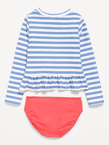 طقم ملابس السباحة Rashguard بأكمام طويلة ومطبوع من Old Navy للفتيات الصغيرات - شريط أزرق in Kuwait