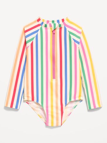 بدلة سباحة قطعة واحدة مطبوعة بسحاب أمامي من Old Navy للفتيات الصغيرات - خطوط متعددة in Kuwait