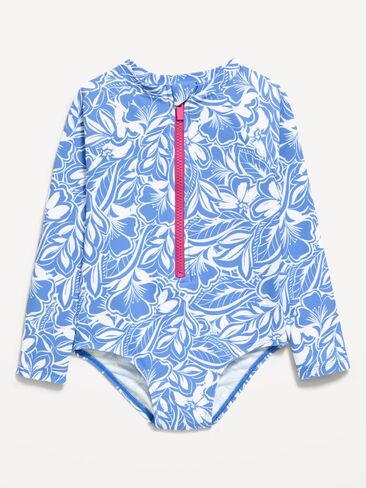 بدلة سباحة قطعة واحدة مطبوعة بسحاب أمامي من Old Navy للفتيات الصغيرات - زهور زرقاء in Saudi Arabia