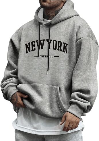 GORGLITTER Men's Oversized Hoodie Y2k Letter Graphic Long Sleeve Hooded Sweatshirt Streetwear Pullovers with Pocket in Saudi Arabia