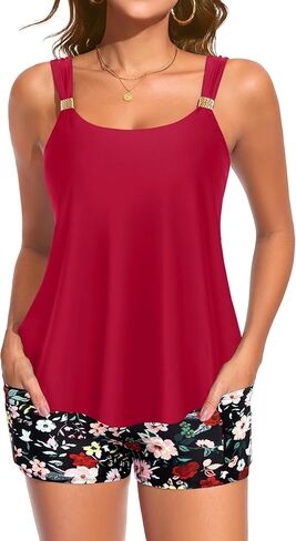 Daci Tankini Swimsuit with Shorts - 2 Piece Tummy Control Bathing Suits Flowy Swim Top with Two Pockets Boy Shorts 2025 in Saudi Arabia