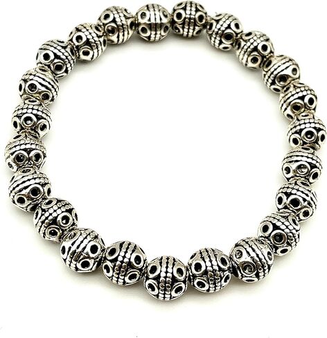 Tribal Stamped Handmade 8mm Tibetan Silver Beaded Bracelet in Saudi Arabia