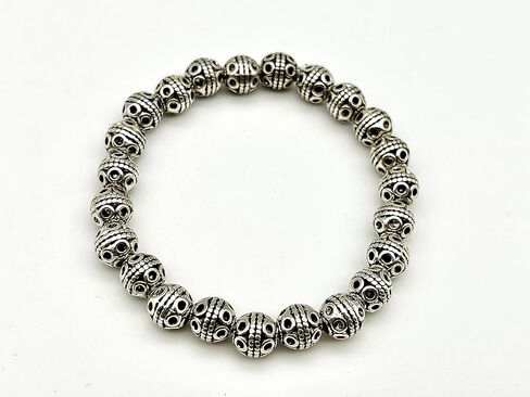 Tribal Stamped Handmade 8mm Tibetan Silver Beaded Bracelet in Saudi Arabia