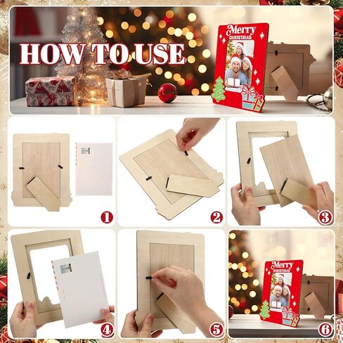 VioraWhite 12 حزمة إطار صورة عيد الميلاد 4 × 6 بوصة إطار صورة خشبي لعيد الميلاد إطارات خشبية مزخرفة هدية عرض صورة على سطح الطاولة لهدايا العطلات وزخارف الحفلات، نمط متنوع in Kuwait
