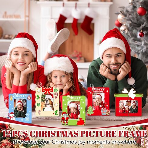 VioraWhite 12 حزمة إطار صورة عيد الميلاد 4 × 6 بوصة إطار صورة خشبي لعيد الميلاد إطارات خشبية مزخرفة هدية عرض صورة على سطح الطاولة لهدايا العطلات وزخارف الحفلات، نمط متنوع in Kuwait