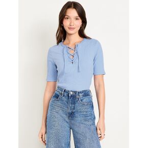 Old Navy Short Sleeve Lace-Front Top - Flax Flower in Kuwait