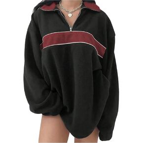 Milumia Women's Colorblock Striped Sweatshirt Drop Shoulder Half Zip Long Sleeve Loose Pullover Tops in Saudi Arabia