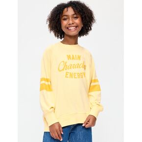 Old Navy Oversized Long-Sleeve Graphic Tunic Sweatshirt for Girls - Golden Straw in Kuwait