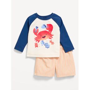 Old Navy Long-Sleeve Rashguard Swim Top and Trunks Set for Baby - Orange Stripe Bottom in Kuwait
