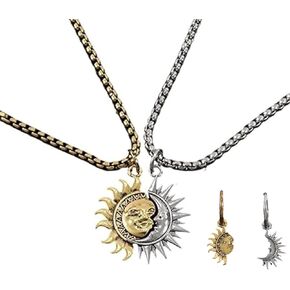 LUUDYOTU Sun and Moon Necklace Set, Mother Daughter Friendship Couples Necklace, Men Women Match Double Necklace for Daily Wear, Travel, Christmas Valentine Gifts in Saudi Arabia