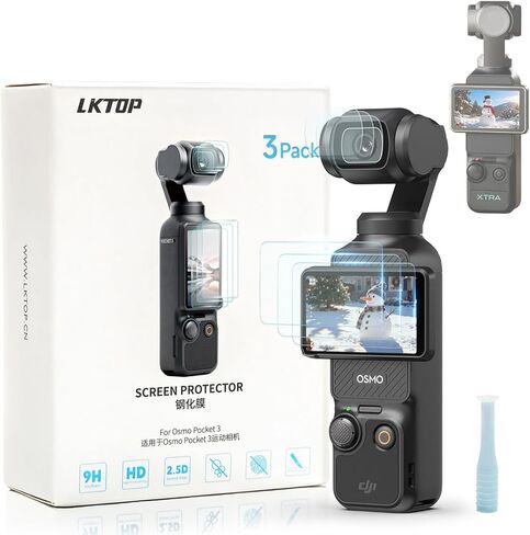 3 Pack DJI Osmo Pocket 3 Screen Protector, Tempered Glass Screen+Lens Film Cover for DJI Osmo Pocket3 Creator Combo Accessories, Ultra HD 9H Hardness, Anti Scratch Bubble, with Installation Tool in Kuwait