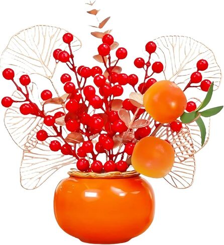 Aiouclay Chinese New Year Artificial Plant,Fake Red Berries Ornament, Chinese Feng Shui Tree for Bringing Wealth Luck Success.New Year Table Centerpiece for Spring Festival Housewarming (Orange Red) in Saudi Arabia