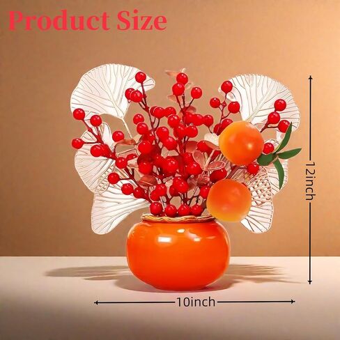 Aiouclay Chinese New Year Artificial Plant,Fake Red Berries Ornament, Chinese Feng Shui Tree for Bringing Wealth Luck Success.New Year Table Centerpiece for Spring Festival Housewarming (Orange Red) in Saudi Arabia