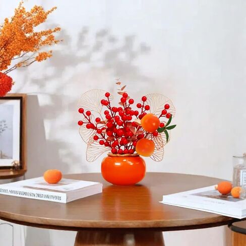 Aiouclay Chinese New Year Artificial Plant,Fake Red Berries Ornament, Chinese Feng Shui Tree for Bringing Wealth Luck Success.New Year Table Centerpiece for Spring Festival Housewarming (Orange Red) in Saudi Arabia