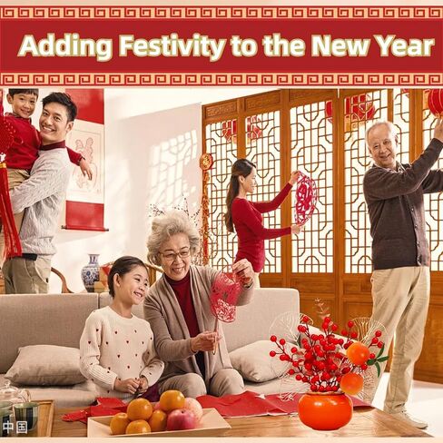Aiouclay Chinese New Year Artificial Plant,Fake Red Berries Ornament, Chinese Feng Shui Tree for Bringing Wealth Luck Success.New Year Table Centerpiece for Spring Festival Housewarming (Orange Red) in Saudi Arabia